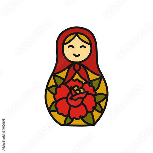 matrioska, nesting doll doodle icon, vector illustration