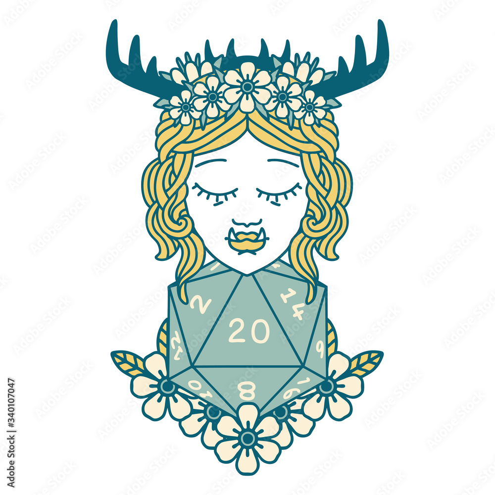 half orc druid with natural twenty dice roll illustration half orc druid with natural twenty dice roll illustration