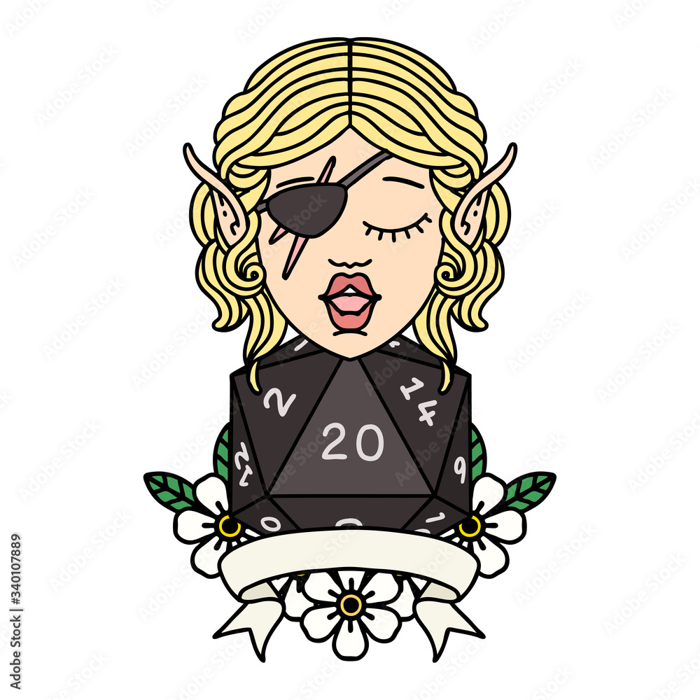 elf rogue character with natural twenty dice roll illustration elf rogue character with natural twenty dice roll illustration