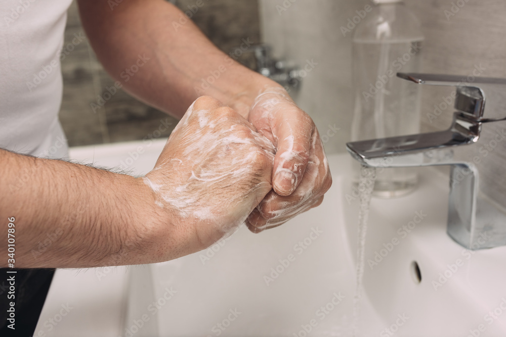 Washing hands rubbing with soap man for corona virus prevention, hygiene to stop spreading coronavirus.sanitiser, covid 19 Washing hands rubbing with soap man for corona virus prevention, hygiene to stop spreading coronavirus.sanitiser, covid 19