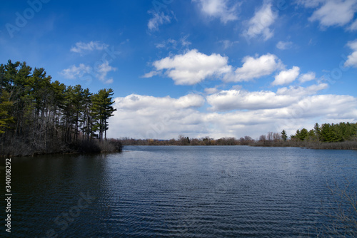 A lake on a sunny, spring day