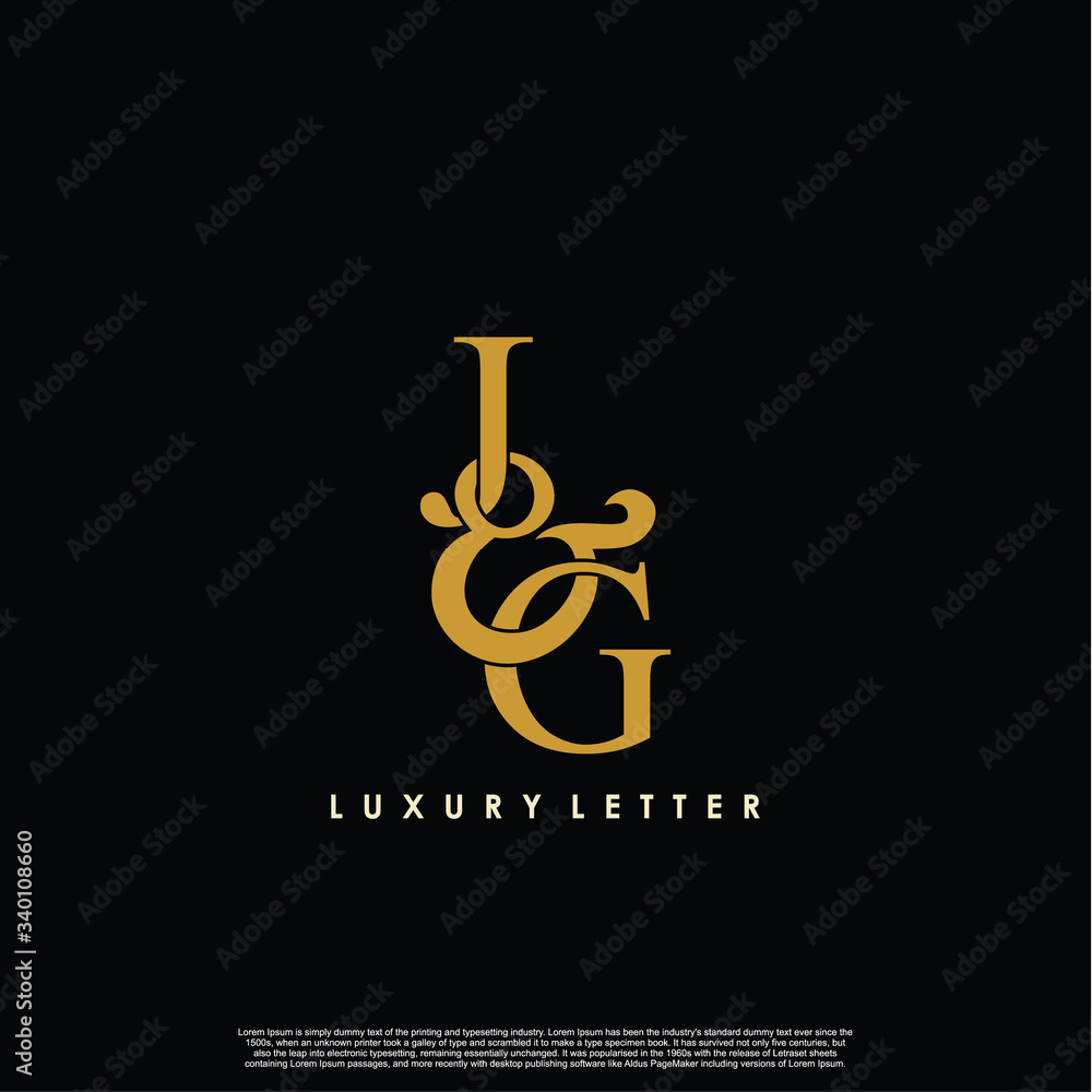 Initial letter J & G JG luxury art vector mark logo, gold color on black background. Initial letter J & G JG luxury art vector mark logo, gold color on black background.