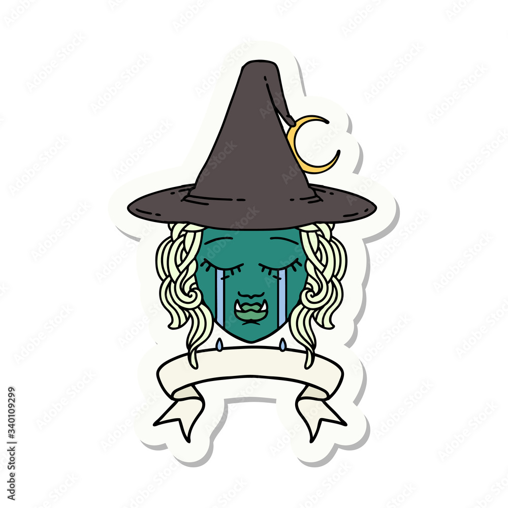 crying half orc witch character face sticker crying half orc witch character face sticker