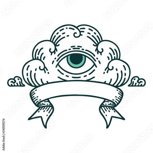 tattoo with banner of an all seeing eye cloud