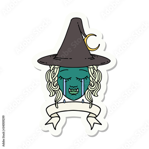 crying half orc witch character face sticker