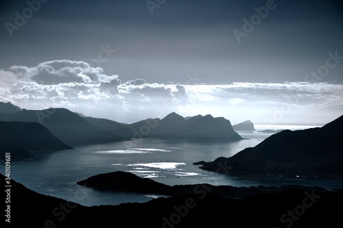 sunset, sky, sun, sunrise, nature, clouds, orange, landscape, evening, light, sea, cloud, dawn, blue, night, beautiful, horizon, red, sunlight, mountain, morning, view, ocean tromso tromsø water dog