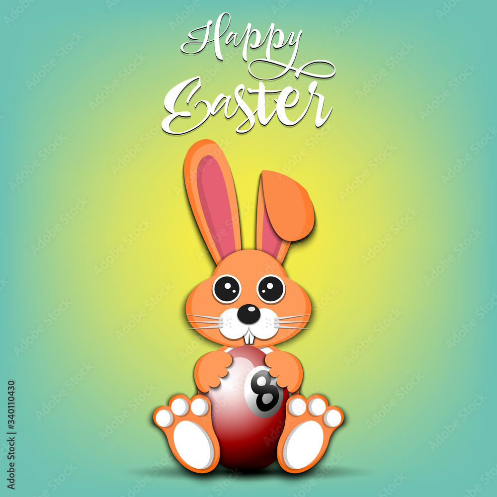 Rabbit with easter egg decorated in the form of a billiard ball Rabbit with easter egg decorated in the form of a billiard ball