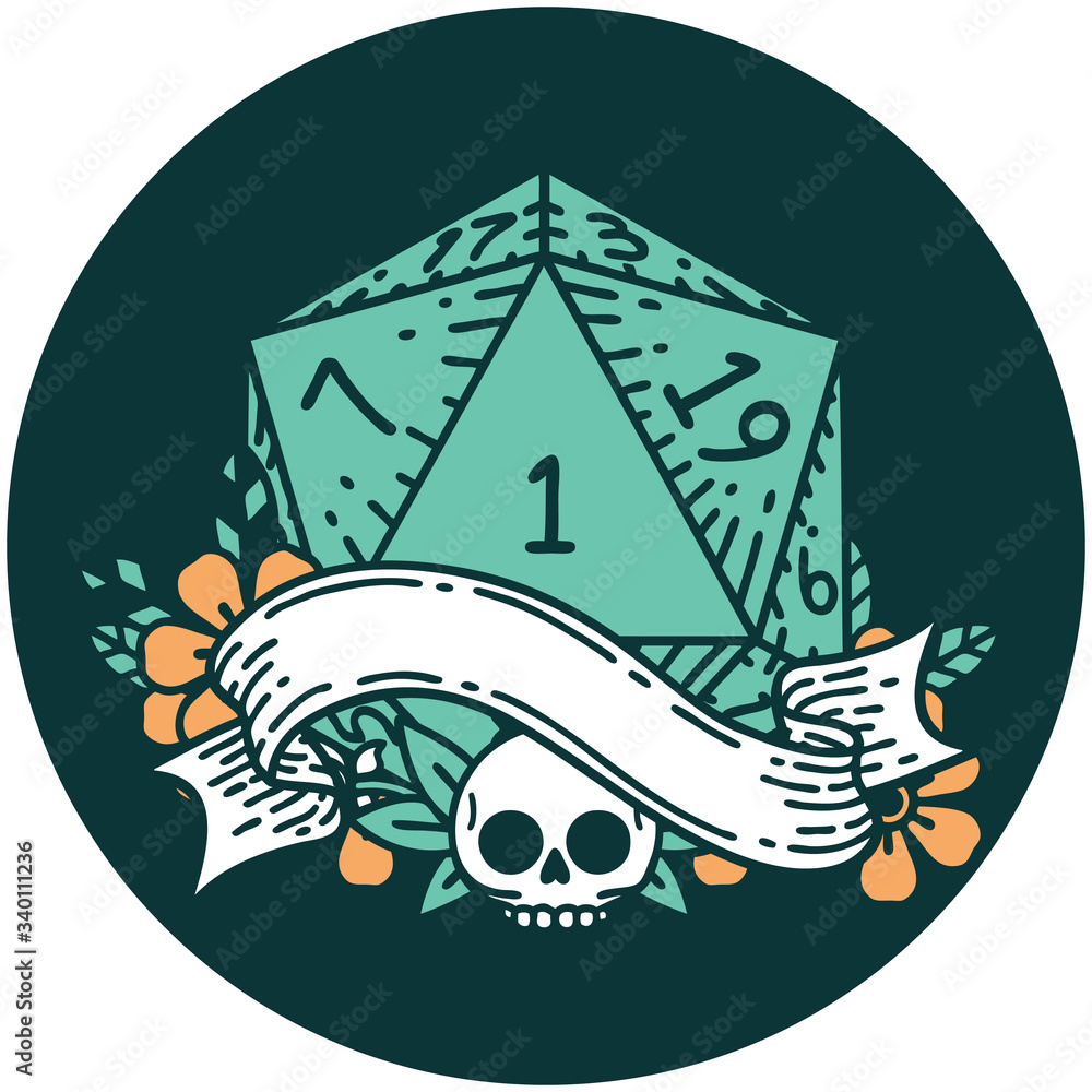 natural one d20 dice roll icon