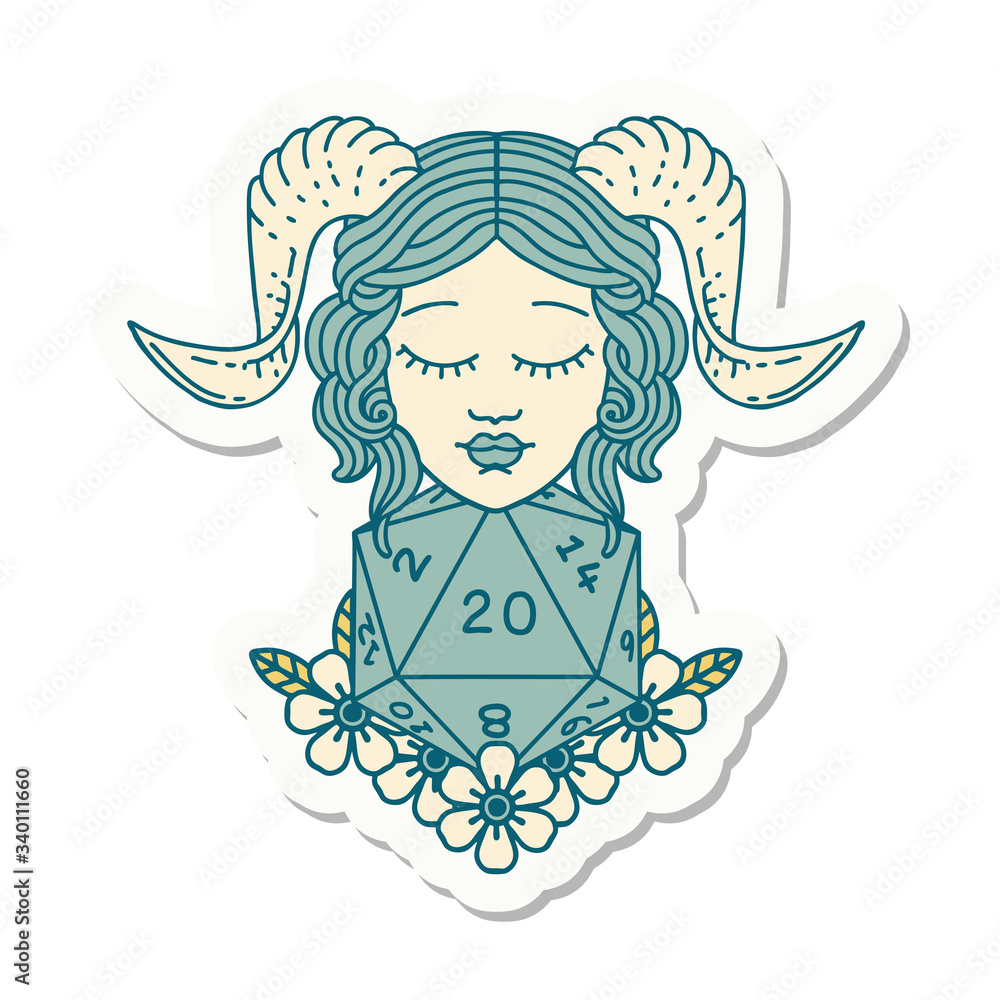 tiefling with natural 20 D20 dice roll sticker tiefling with natural 20 D20 dice roll sticker