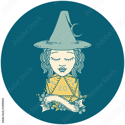 human mage with natural 20 D20 dice roll illustration