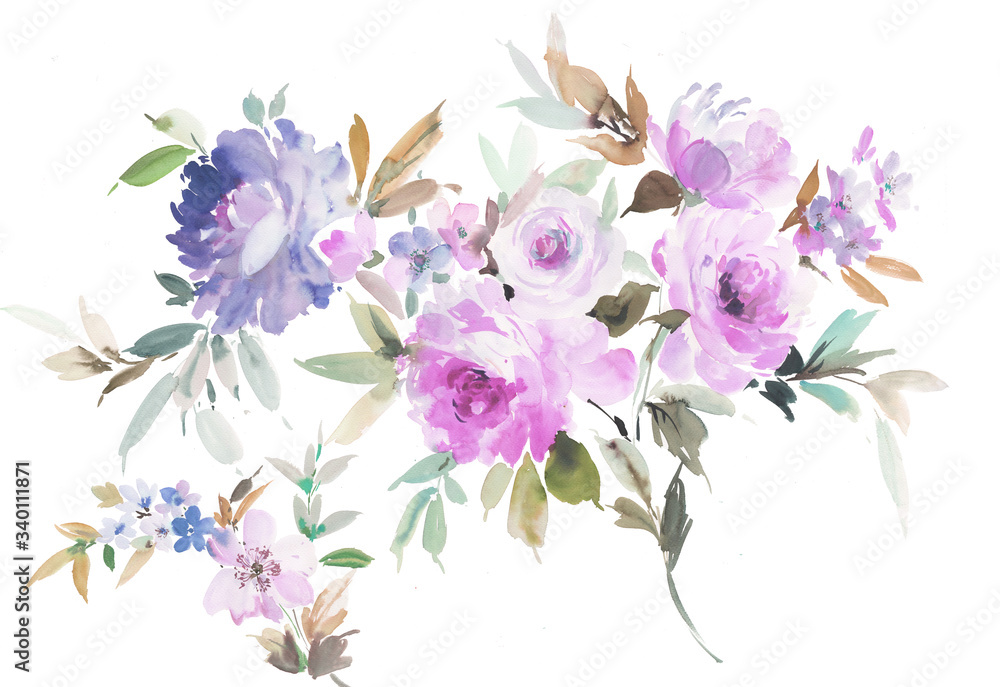 Watercolor flowers and leaves illustration
Watercolor flowers and leaves illustration
