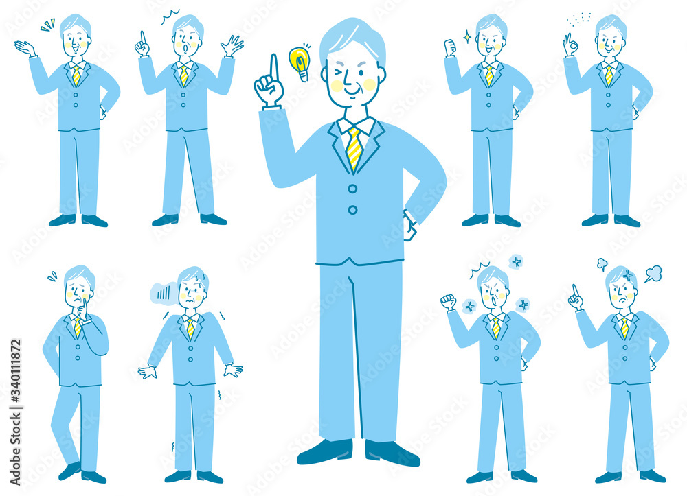 シニア男性　スーツ　表情　全身　セット