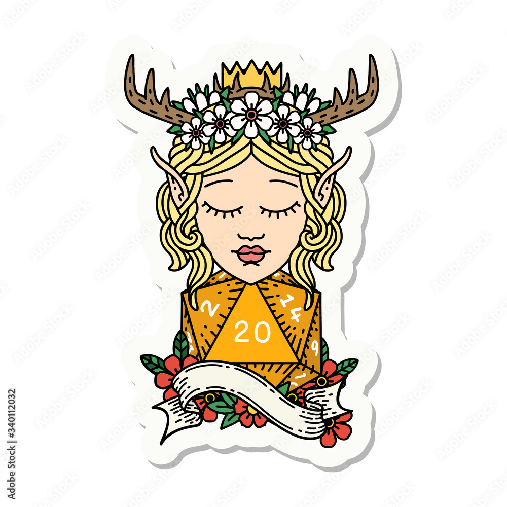 elf druid character with natural twenty dice roll sticker elf druid character with natural twenty dice roll sticker