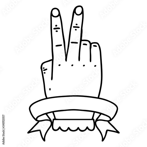 victory v hand gesture with banner illustration