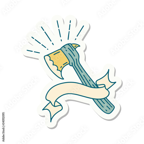 sticker of tattoo style hatchet axe