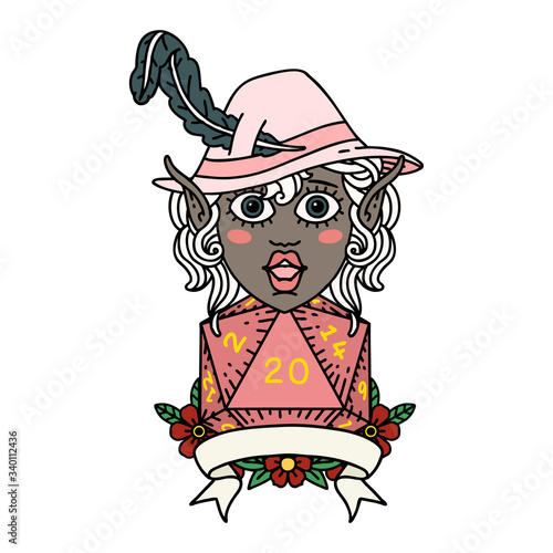 elf bard with natural twenty dice roll illustration