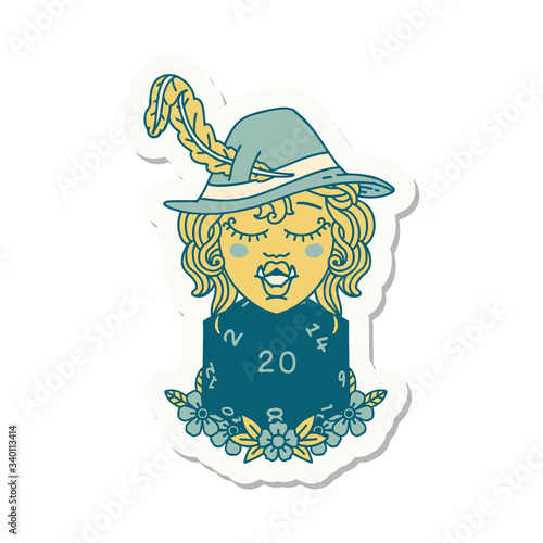 half orc bard with natural twenty dice roll  sticker
