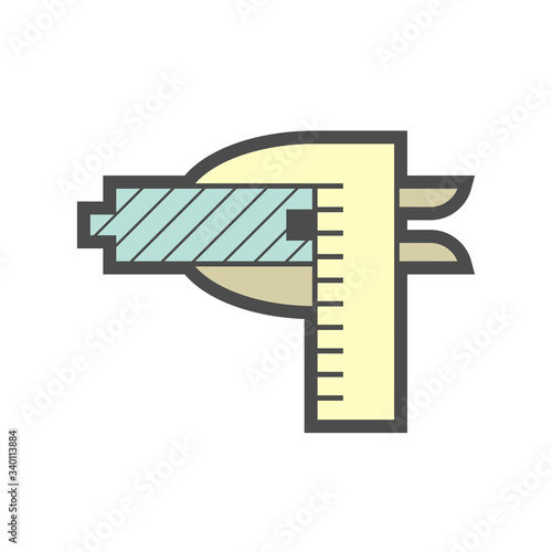 Measurement icon. Consist of Wood floor material and vernier caliper. That floor material test and quality inspection for quality work of floor finishing material construction or installation work.