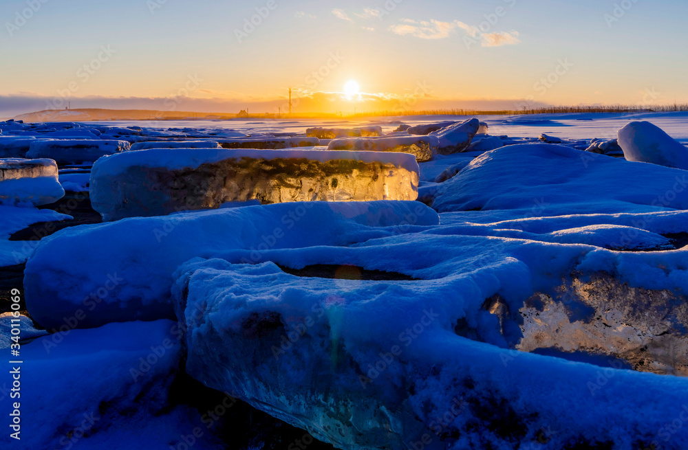 Jewelry ice sunset view in Hokkaido, Japan
