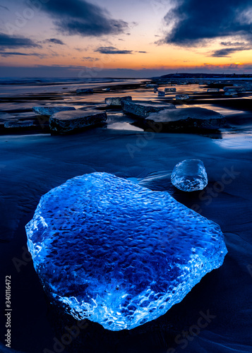 Jewelry ice sunset view in Hokkaido, Japan