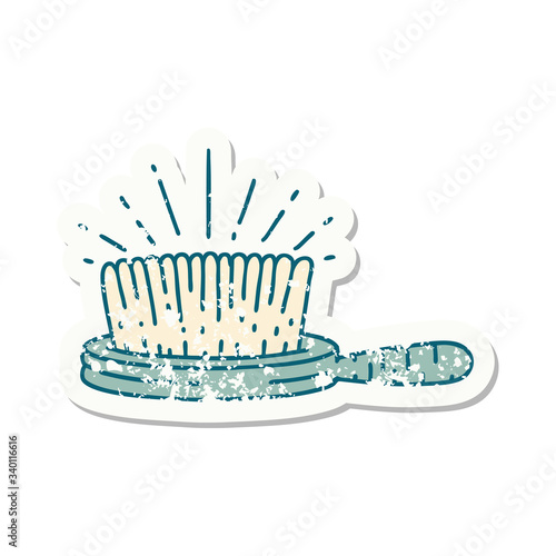 grunge sticker of tattoo style hairbrush