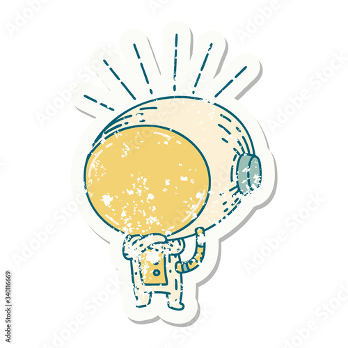 grunge sticker of tattoo style astronaut