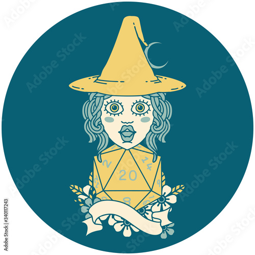 human mage with natural twenty dice roll illustration