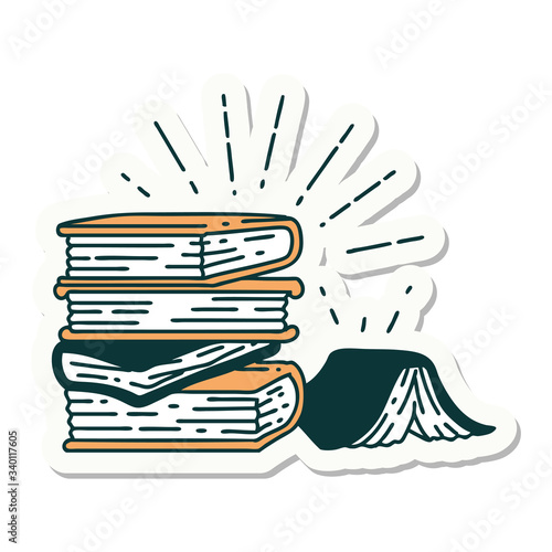 sticker of tattoo style stack of books
