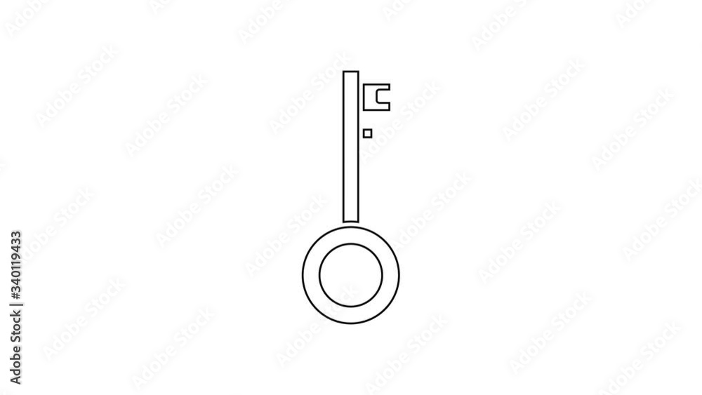 Black line Pirate key icon isolated on white background. 4K Video motion graphic animation Black line Pirate key icon isolated on white background. 4K Video motion graphic animation