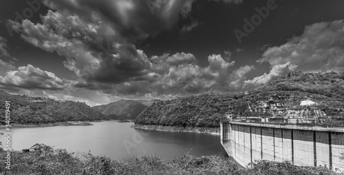 dramatic black and white image of Dam Presa Jiguey in the caribbean mountains of the dominican republic © Todd