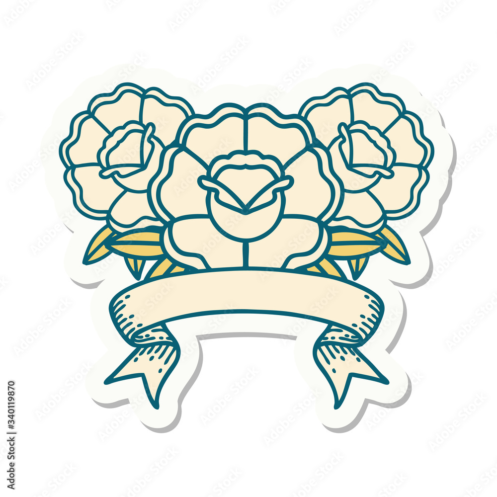 tattoo sticker with banner of a bouquet of flowers tattoo sticker with banner of a bouquet of flowers