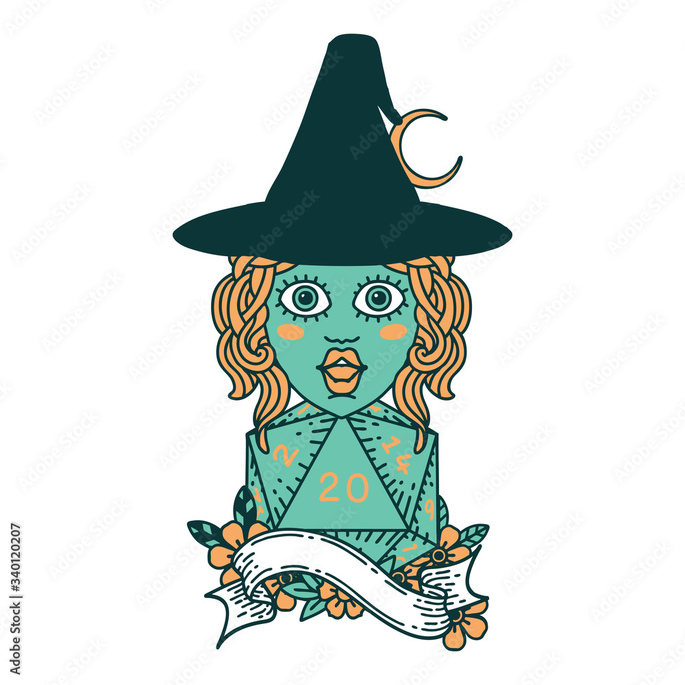 human mage with natural 20 D20 dice roll illustration human mage with natural 20 D20 dice roll illustration