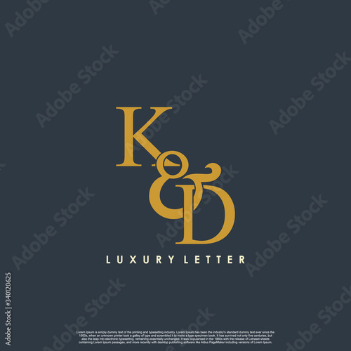Initial letter K & D KD luxury art vector mark logo, gold color on black background.