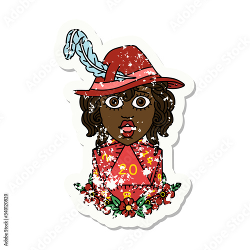 human bard with natural 20 dice roll illustration