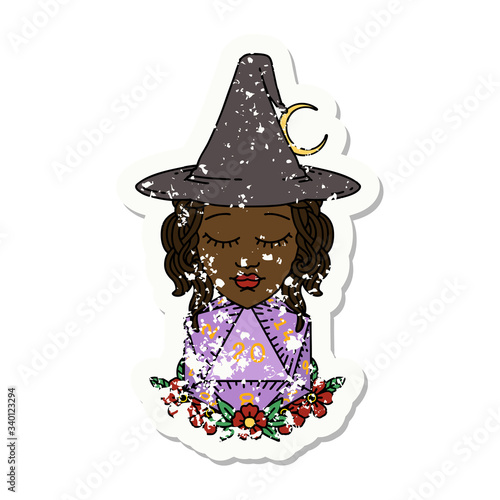 human witch with natural twenty dice roll illustration