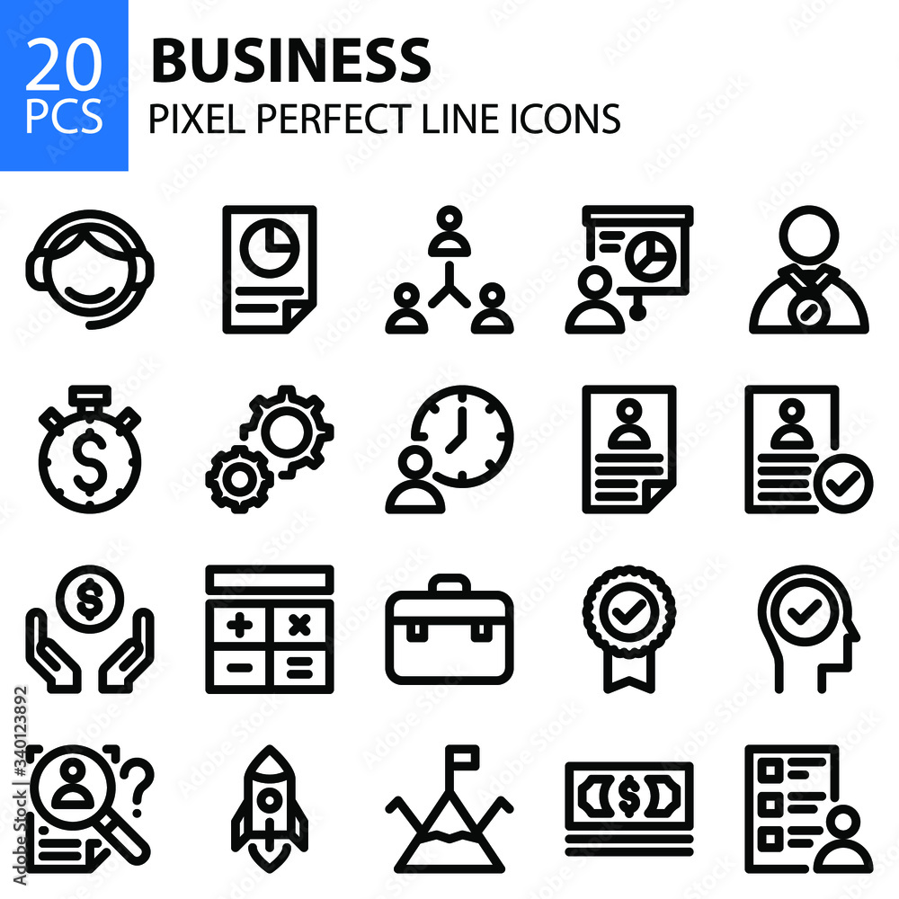 business line icons bundle pixel perfect, bold stroke