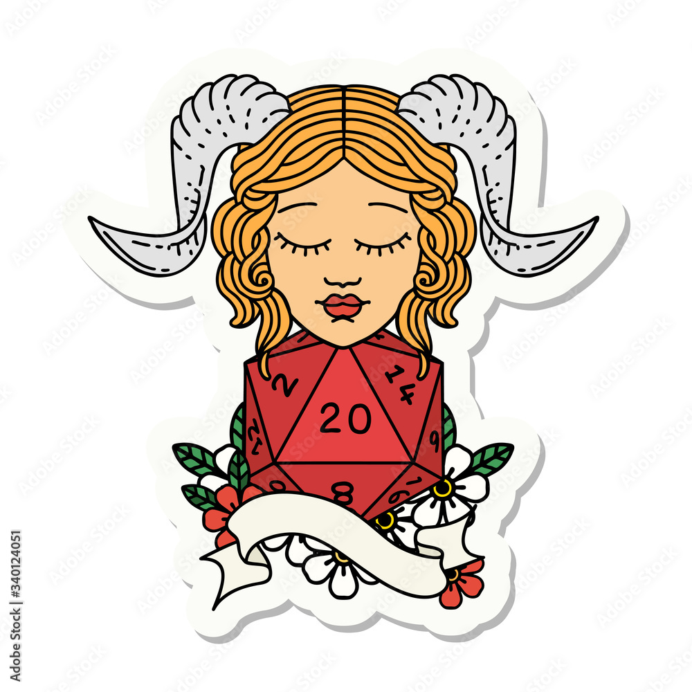 tiefling with natural twenty dice roll sticker tiefling with natural twenty dice roll sticker