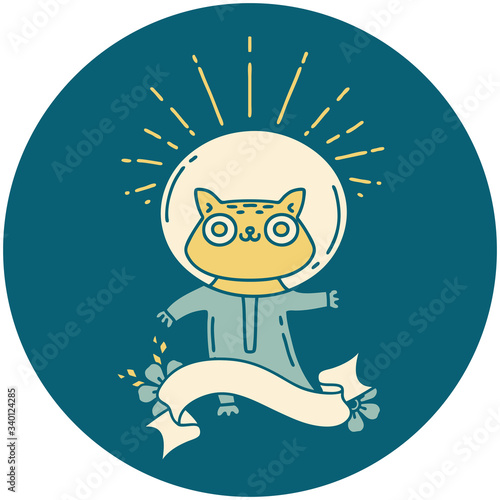 icon of tattoo style cat in astronaut suit