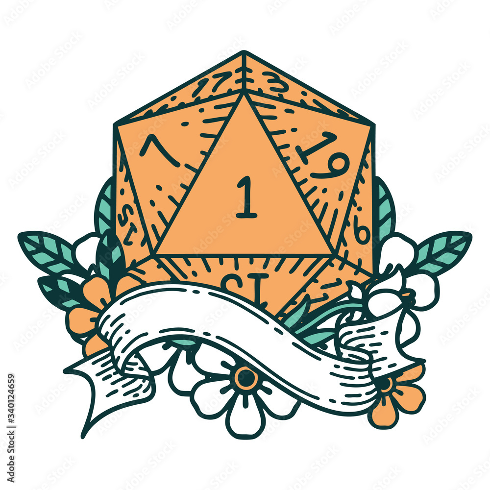 natural one d20 dice roll illustration natural one d20 dice roll illustration