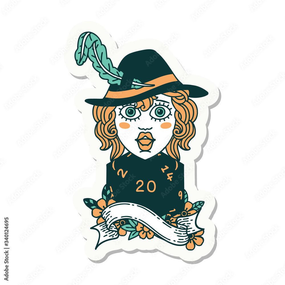human bard with natural 20 dice roll sticker human bard with natural 20 dice roll sticker
