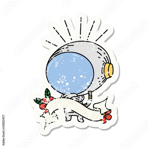 grunge sticker of tattoo style astronaut