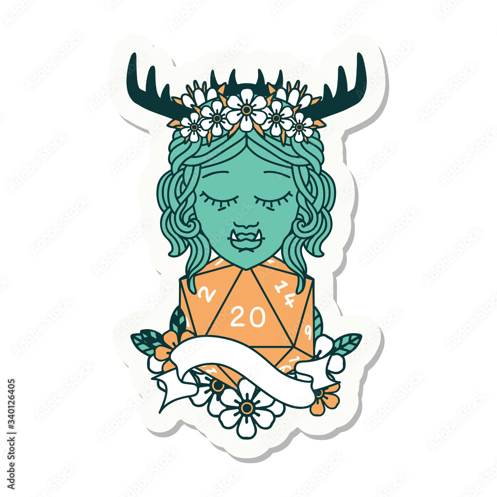 half orc druid character with natural 20 dice roll sticker half orc druid character with natural 20 dice roll sticker