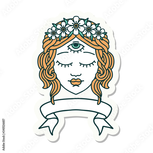 tattoo sticker with banner of female face