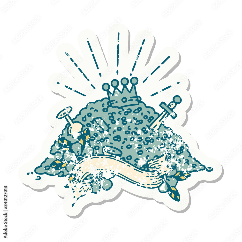 Obraz premium grunge sticker of tattoo style pile of gold