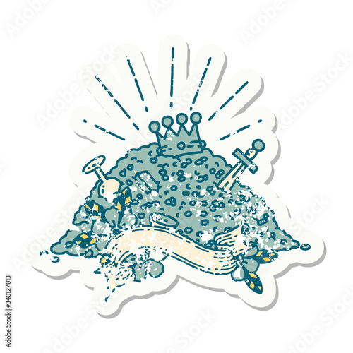 grunge sticker of tattoo style pile of gold