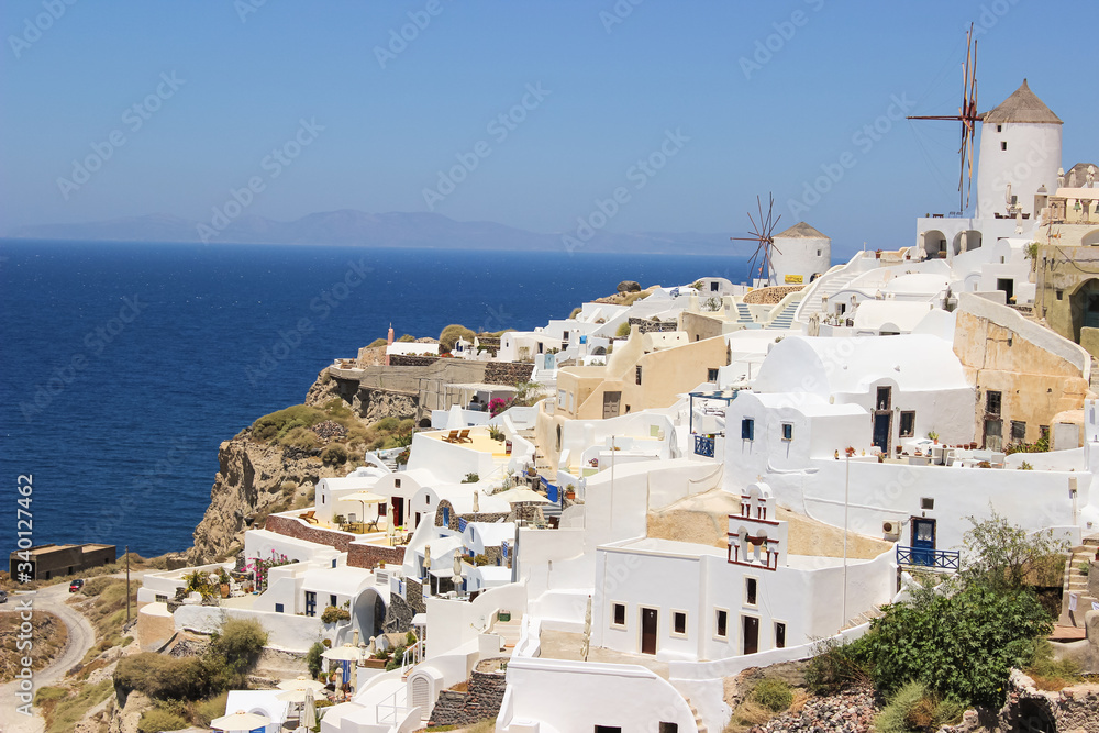 Oia village view on a sunny day. Santorini, Greece