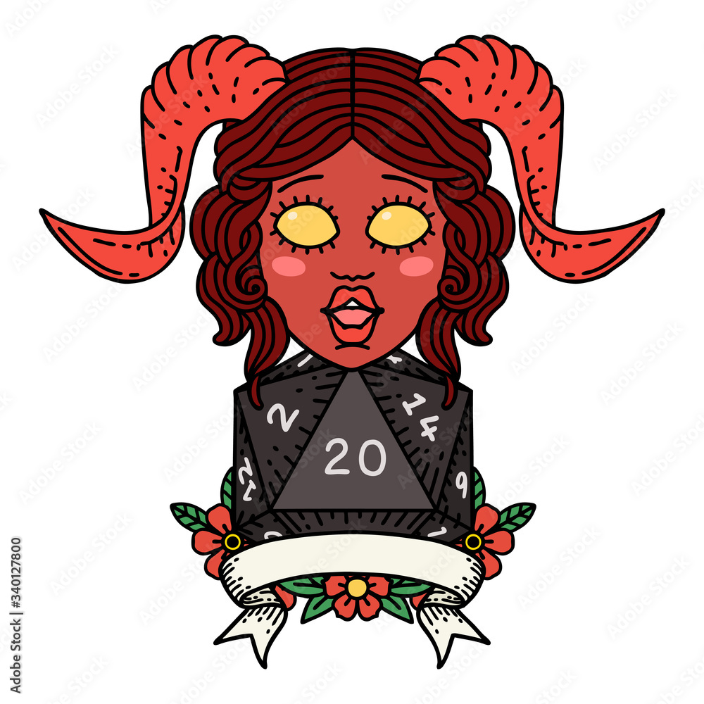 happy tiefling with natural 20 illustration happy tiefling with natural 20 illustration