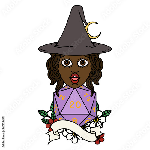 human mage with natural twenty dice roll illustration