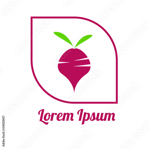 Beetroot heart vegetable logo icon template design. Purple beet icon logo. Fresh vegetarian concept. Health vegetarian logo isolated on pattern background. Cool simple flat design beetroot symbol