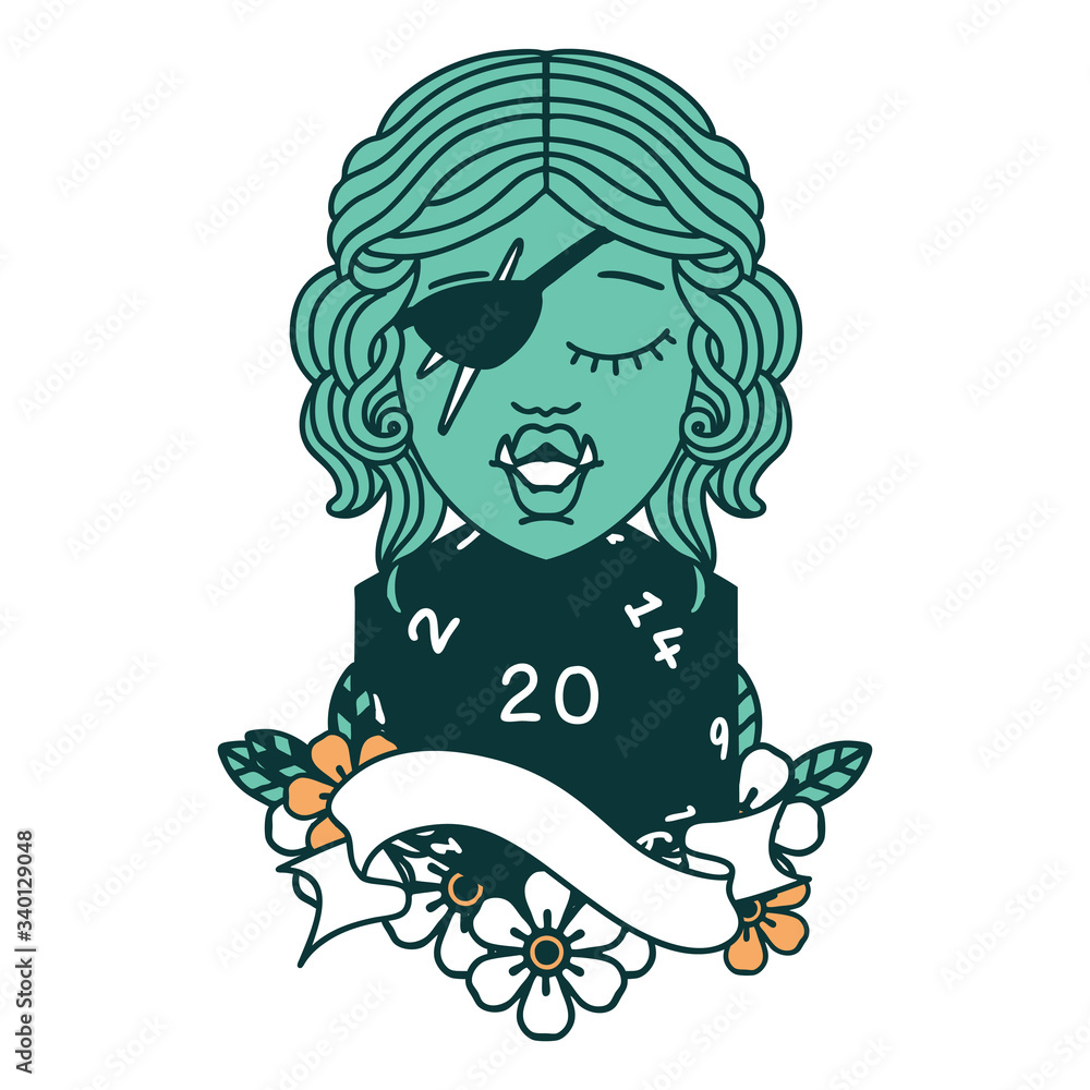 half orc rogue with natural twenty dice roll illustration half orc rogue with natural twenty dice roll illustration